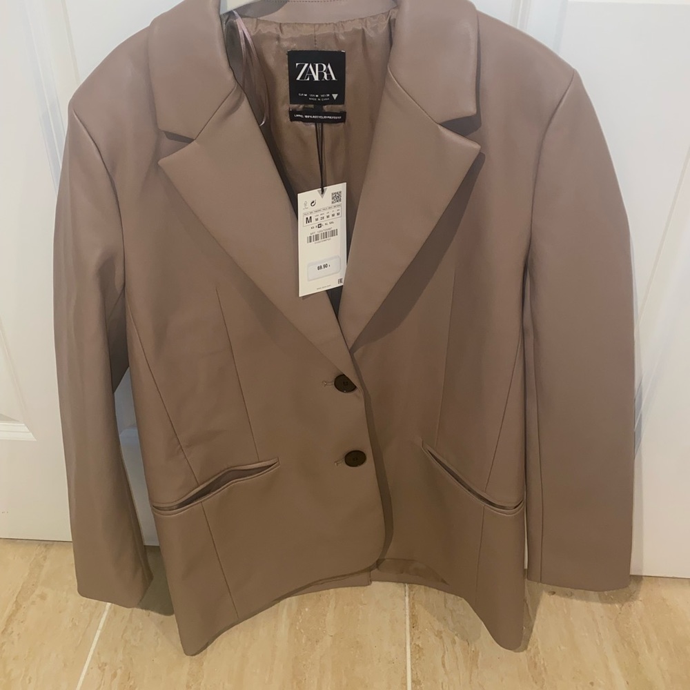 Zara Brown Leather Blazer